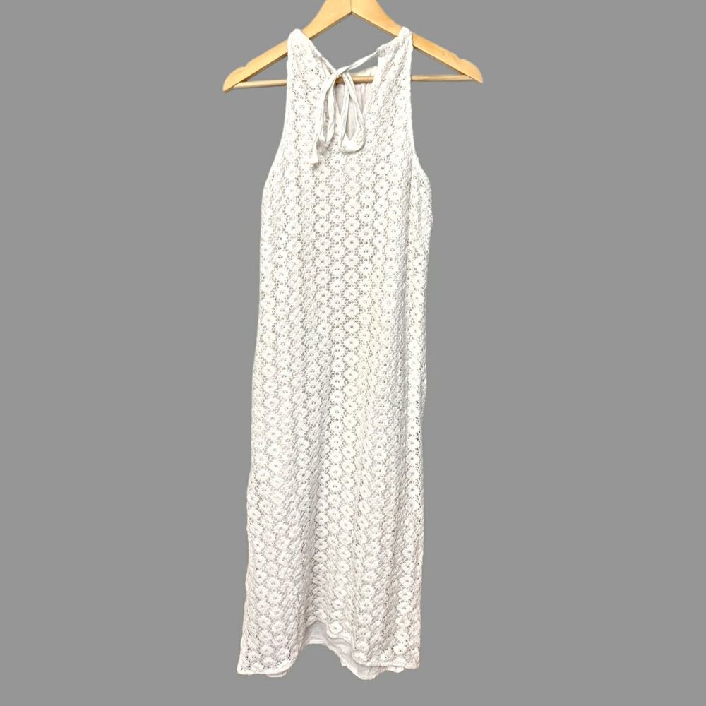 A New Day 100% Cotton White Crochet Lace Sleeveless Halter Summer Dress - Picture 5 of 6